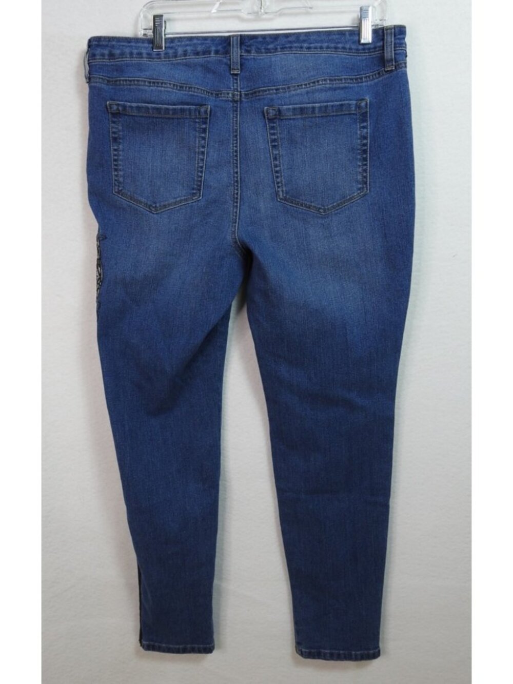 Style  Co Ultra Skinny Jeans Womens 14 Blue Lace Floral Side Stripe Stretch Deni - Picture 3 of 13